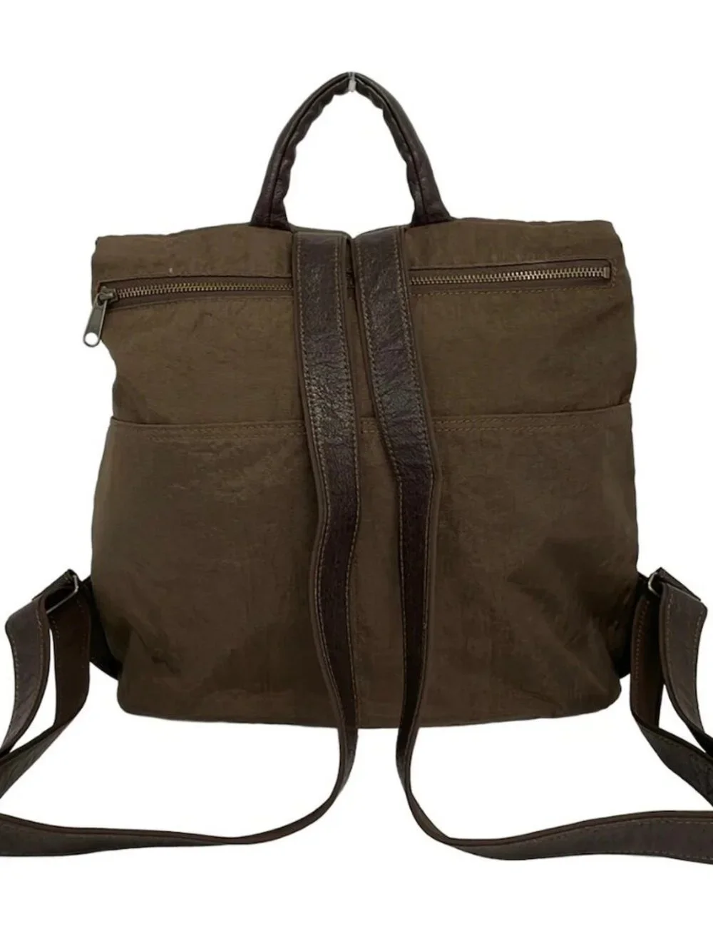 IBIZA Khaki Dark Brown Nylon Leather Backpack